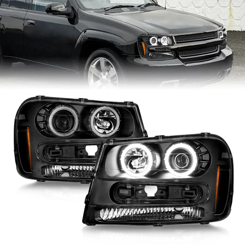 Anzo Usa Projector Headlights With Halo Rings – Black Housing, Pair, Direct-Fit Replacement 1