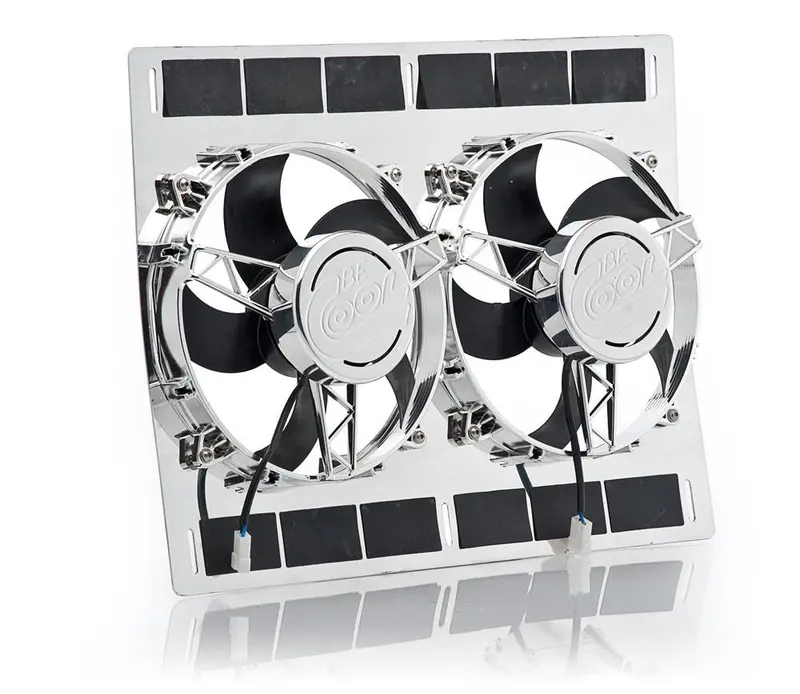 Be Cool Radiator Fan Shroud – 11" Show & Go Stainless, Dual Chrome Puller Fans (24"W X 18"H) 1