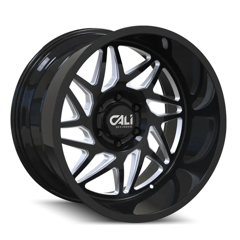 Cali Off-Road 9112-24483Bm Gemini Gloss Black & Milled Spoke Wheel – 24X14, 6X139.7, -76Mm Offset, 106Mm Cb 1