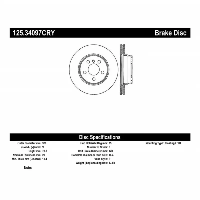 Stoptech 125.34097Cry Cryo-Treated High-Carbon Rear Brake Rotor 1
