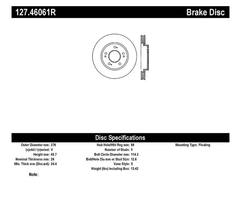 Stoptech 127.46061R Front Right Drilled & Slotted Sport Brake Rotor 1