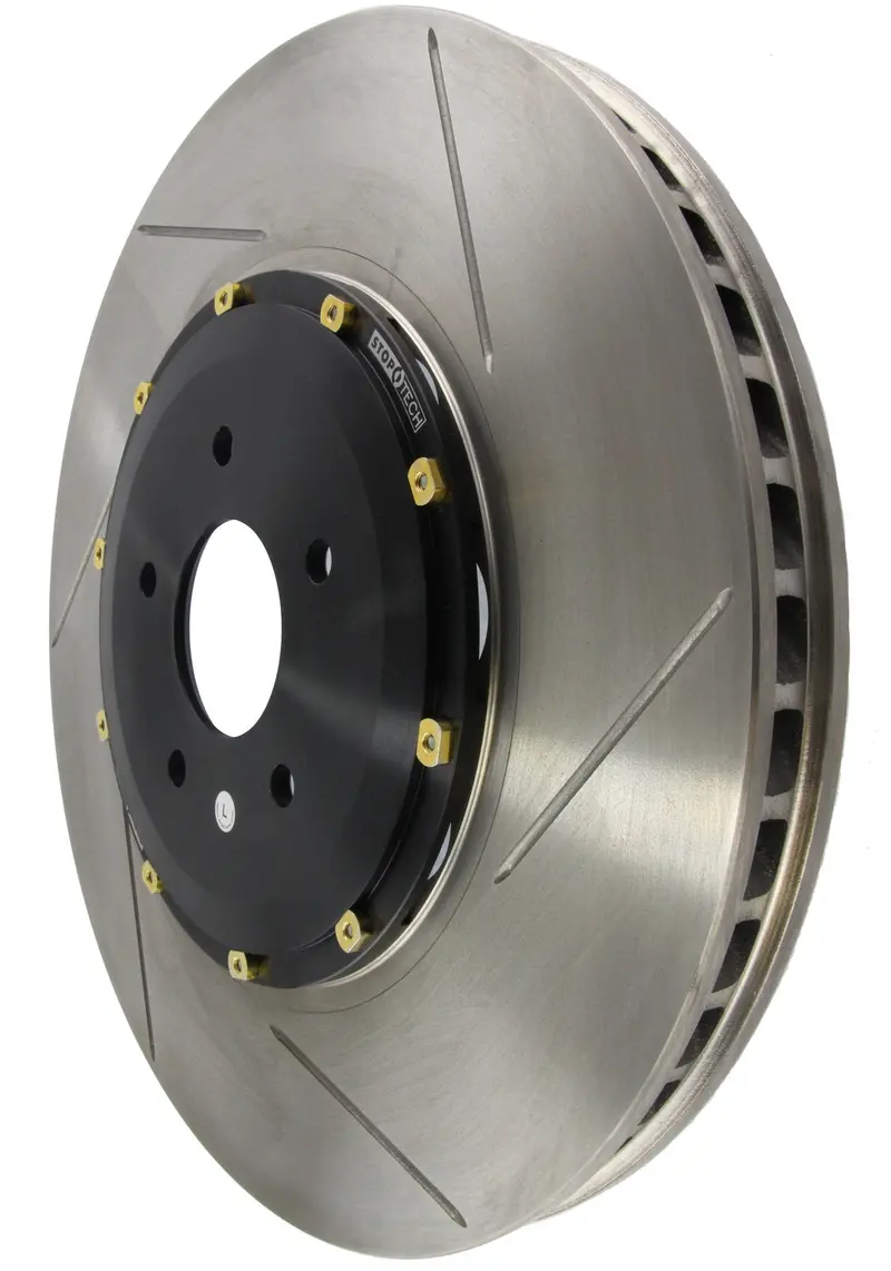 Stoptech 129.42076.13 Stoptech Aerorotor 2 Piece Black Hat No Rotor Coating Slotted; Front Left 1