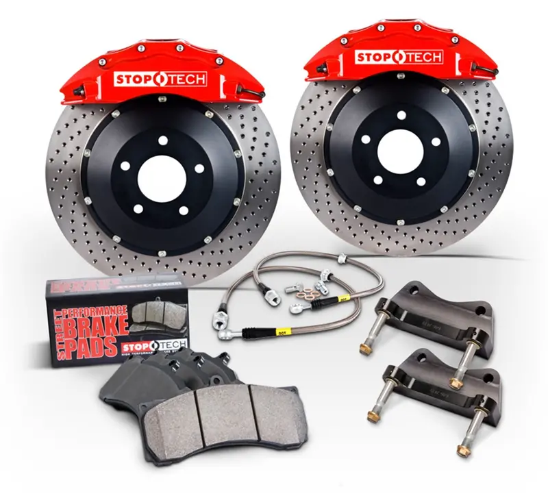 Stoptech 83.B39.6800.74 Big Brake Kit – Front Two-Piece Drilled Rotors & Red Calipers 1