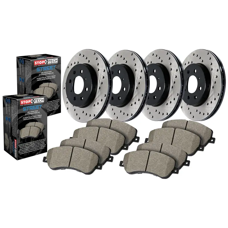 Stoptech 936.46018 Street Performance Brake Kit – Drilled Front & Rear Rotors With Pads 1