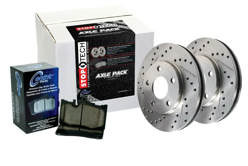 Stoptech 979.58002 Sport Axle Brake Kit – Drilled Rotors, 4-Wheel With Brake Lines 1