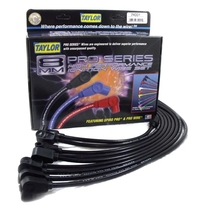 Taylor Cable 77003 8Mm Spiro-Pro Black Ignition Wire Set With Oe-Style Spark Plug Boots 1